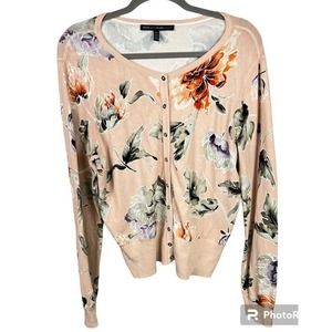 White House Black Market Cardigan Sweater Womens S Blush Floral Snap Crystals